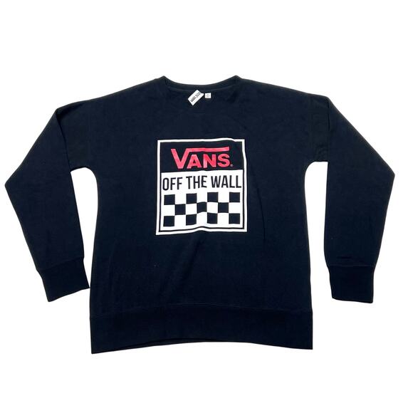 Vans Off The Wall Classic Pullover Sweater Men Small Black Sweatshirt New - Picture 1 of 4
